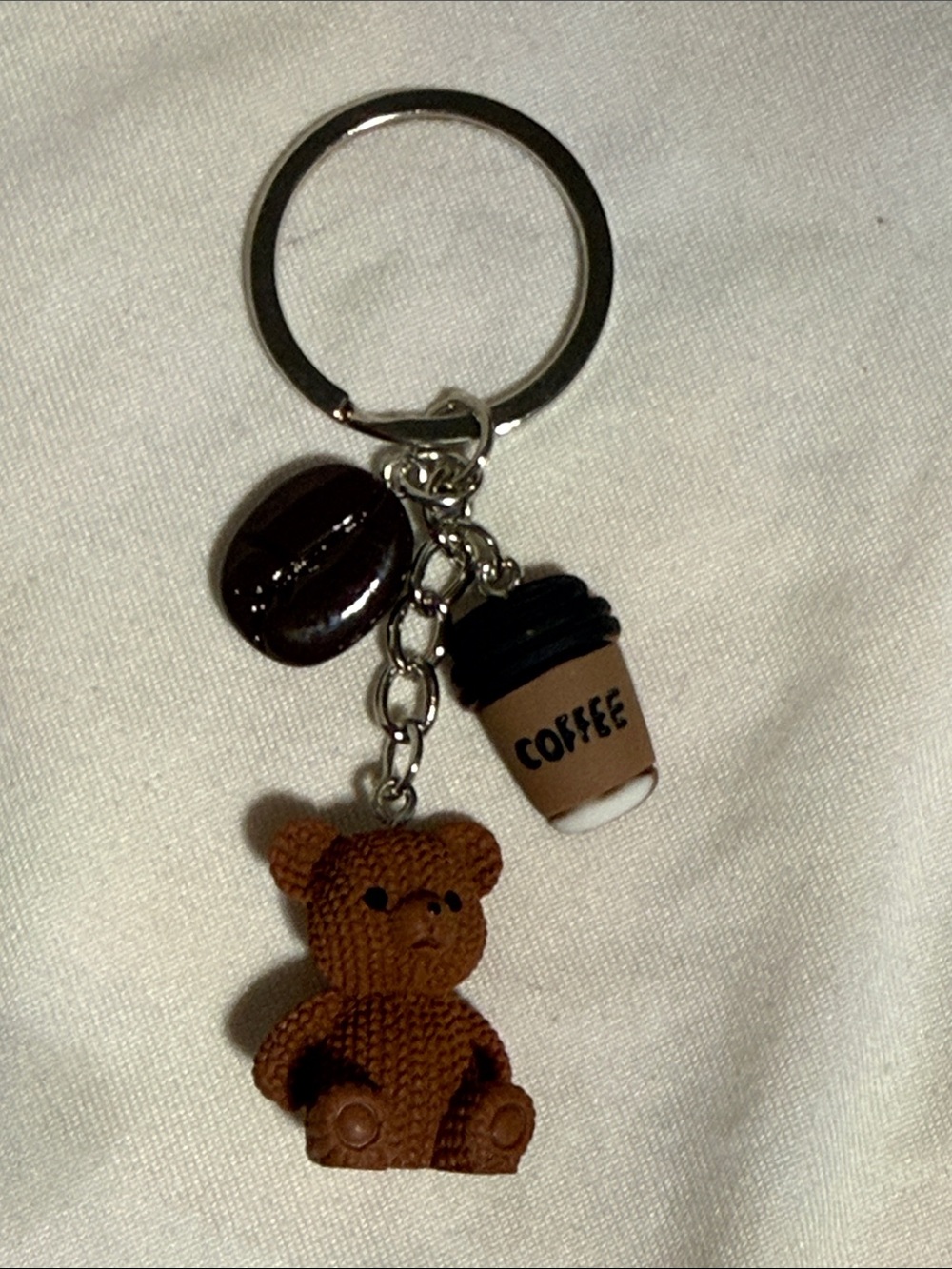 Brown Teddy Bear & Coffee Cup & Coffee Bean Charm Keychain